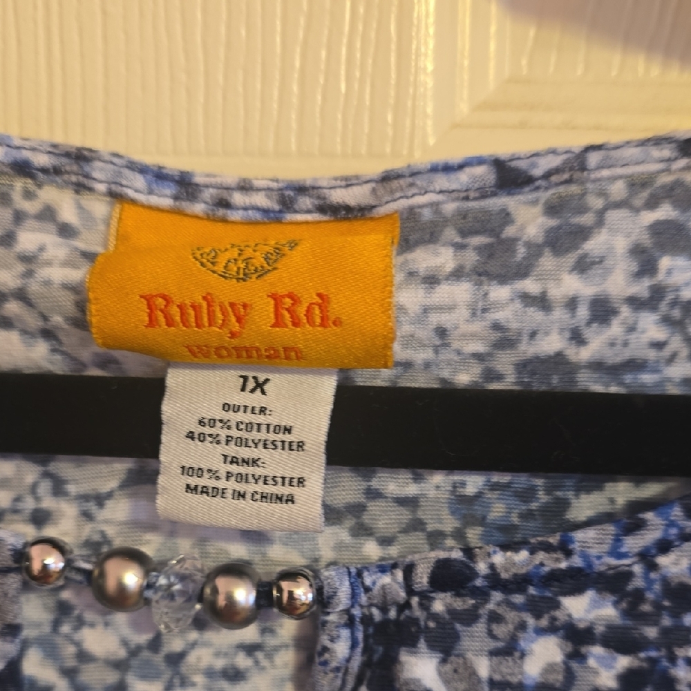 Ruby Rd. Blue and White Patterned Blouse - Picture 2 of 4